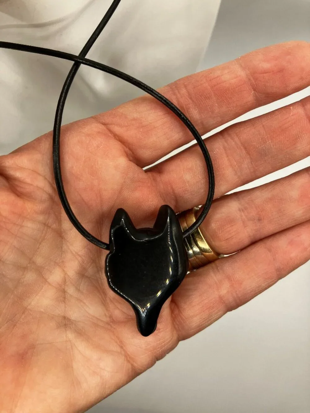 Wolf Black Obsidian Gemstone hand carved Wolf Head Choker Genuine Leather NEW
